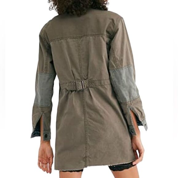 We The Free Green Utility Cargo Midi Casual Oversized Button Front Jacket Coat - Picture 3 of 10